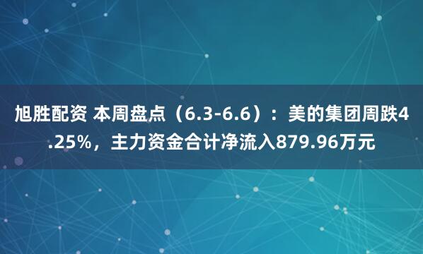 旭胜配资 本周盘点(6.3-6.6):美的集团周跌4.25%,主力资金合计净流入879.96万元